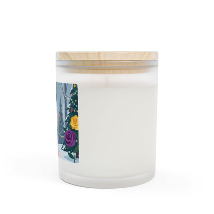 🌹🕯️ The Lady Of The Winter Rose Promenade Frosted Glass Candle – Art Deco Christmas Glamour
