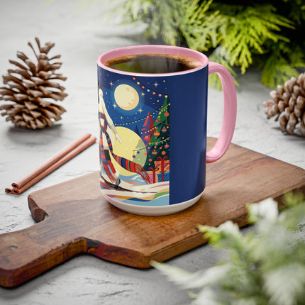🌙🎿 The Moonlit Christmas Skier Colorful Mug – Whimsical Holiday Fantasy