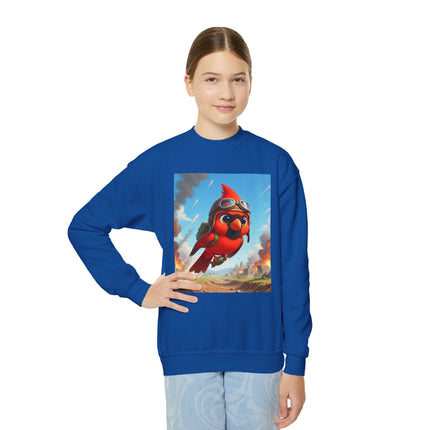Cardinal Dive Bomber Youth Crewneck Sweatshirt – Action, Courage & High-Flying Adventure