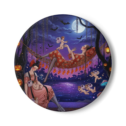 🌙🎃 Moonlit Mischief In The Pumpkin Grove Ceramic Coaster – Whimsical Halloween Fantasy