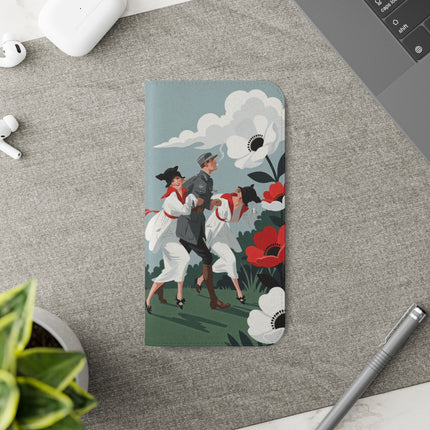 🌺🎩 The Ladies Of The Scarlet Garden Flip Case – Art Deco Floral Adventure