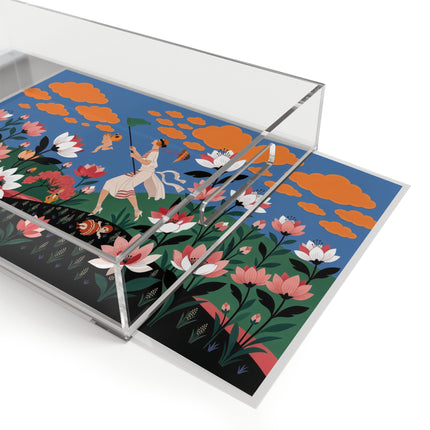 🪁🌺 The Lady Of The Flying Garden Acrylic Serving Tray – Art Deco Floral Fantasy