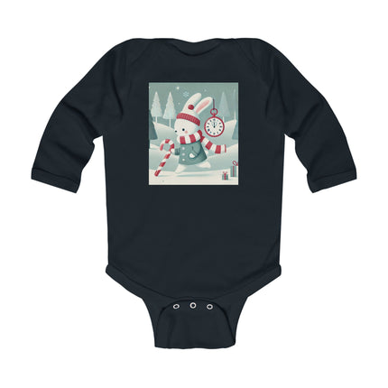 Candy Cane Timekeeper Bunny Infant Long Sleeve Bodysuit