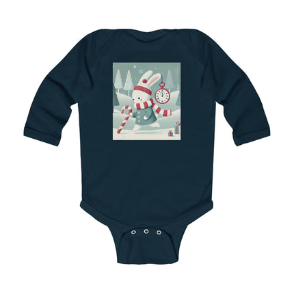 Candy Cane Timekeeper Bunny Infant Long Sleeve Bodysuit
