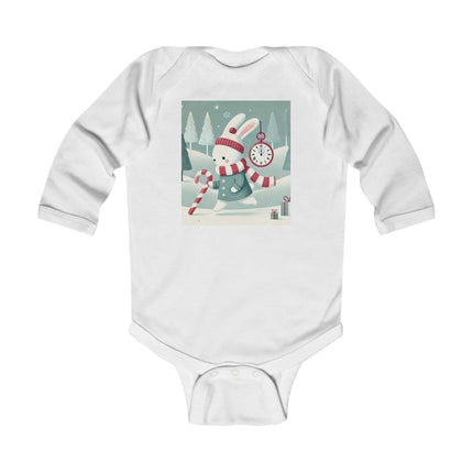 Candy Cane Timekeeper Bunny Infant Long Sleeve Bodysuit