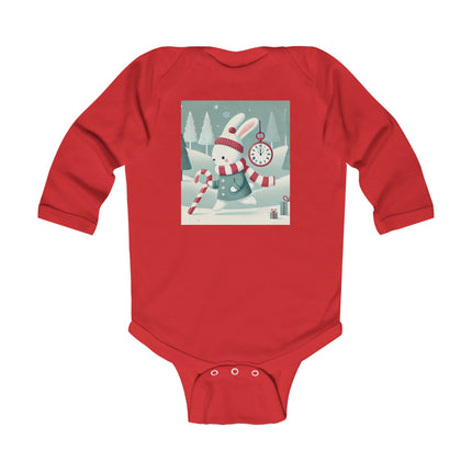 Candy Cane Timekeeper Bunny Infant Long Sleeve Bodysuit