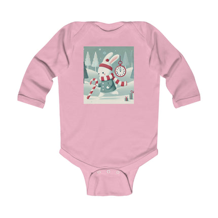 Candy Cane Timekeeper Bunny Infant Long Sleeve Bodysuit