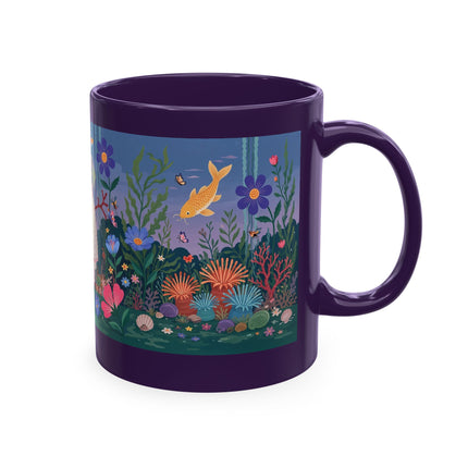 🐠🌸 The Lady Of The Underwater Flower Garden Ceramic Mug – Art Deco Aquatic Whimsy