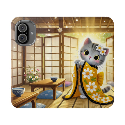 🐱🍵 Playful Kitten in the Tea Room Flip Case – Curious Charm & Cozy Whimsy