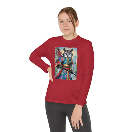 Cyberpunk Samurai Owl Youth Long Sleeve Competitor Tee – Futuristic Warrior & Neon Adventure