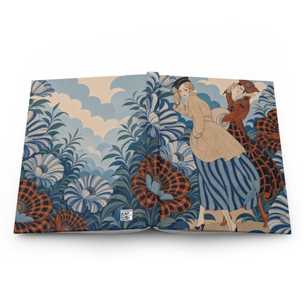 💙🧡 The Blue Blossom Garden Promenade Hardcover Journal – Art Deco Fashion Whimsy