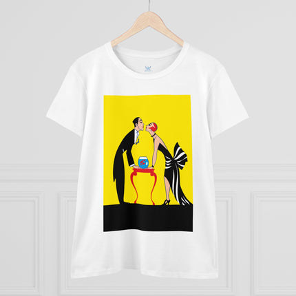 Moment of Elegance: A Passionate Embrace Amidst Golden Splendor Women's Midweight Cotton Tee