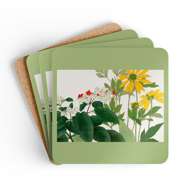 Clerodendrum & Rudbeckia by Tanigami Kônan Corkwood Coaster Set