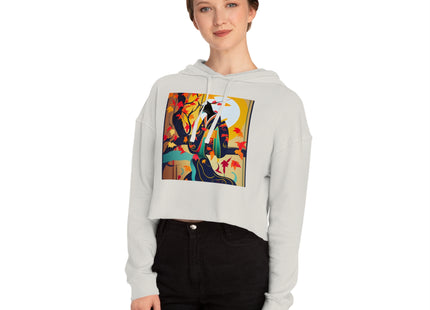 Black Cat in Kimono Women’s Cropped Hooded Sweatshirt