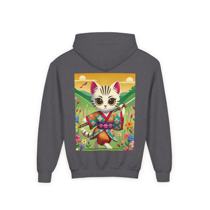 Samurai Kitten Youth Hooded Sweatshirt – Bold Adventure & Playful Spirit