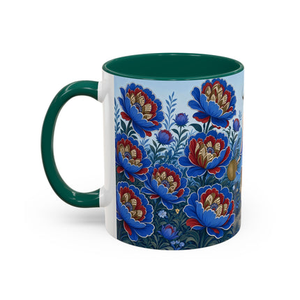 💙🌺 The Sapphire Blossom Garden Dancer Colorful Mug – Art Deco Fashion Fantasy