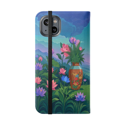 🌸🏔️ The Lady Of The Lotus Valley Flip Case – Art Deco Botanical Reverie