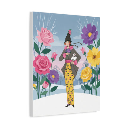🐇🌹 The Lady With The White Rabbit Matte Canvas – Art Deco Winter Garden