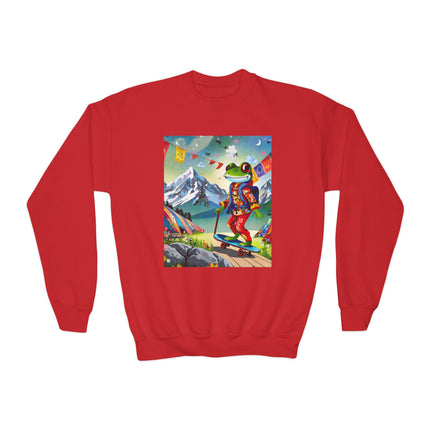 Skateboarding Frog Youth Crewneck Sweatshirt – Playful Energy & Colorful Adventure
