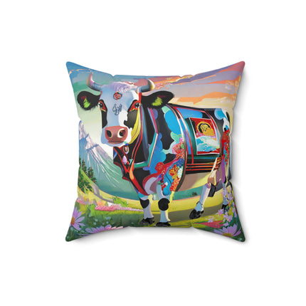 Cyber Glitch Cow Spun Polyester Square Pillow