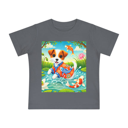 Koi Pond Puppy Baby T-Shirt – Playful Splashes & Serene Beauty