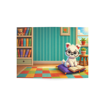 🐶📚 The Little Puppy Bookworm Greeting Card – Whimsical Reading Adventure