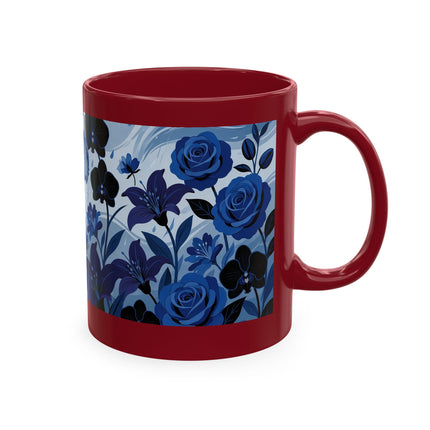 ☔💙 The Lady In The Blue Rain Garden Ceramic Mug – Art Deco Floral Elegance