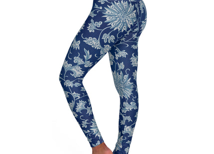Blue Flower Pattern by Owen Jones High Waisted Yoga Leggings (AOP)