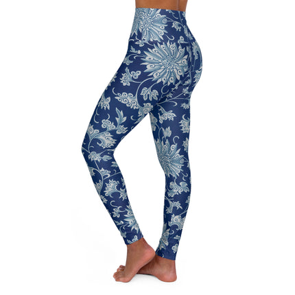 Blue Flower Pattern by Owen Jones High Waisted Yoga Leggings (AOP)