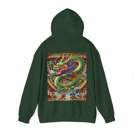 Tibetan Dragon Over Kabuki Duel – Heavy Blend™ Hooded Sweatshirt