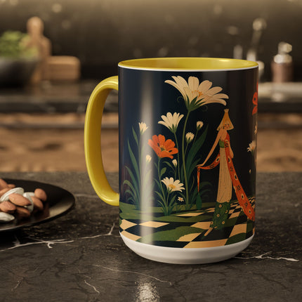🌼🧡 The Midnight Floral Masquerade Colorful Mug – Art Deco Fashion Fantasy