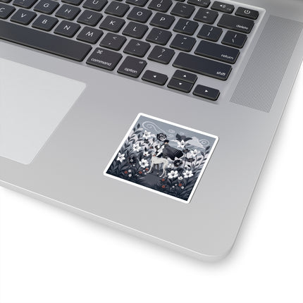 🖤🌸 The Greyhound Floral Promenade Kiss-Cut Stickers – Art Deco Monochrome Fashion