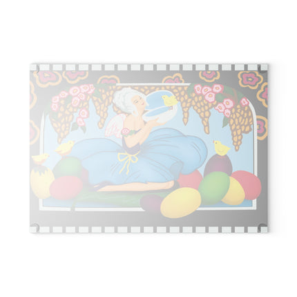Blooms and Chicks Glass Cutting Board