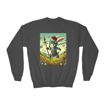 Rabbit Gladiator Youth Crewneck Sweatshirt – Courage, Adventure & Playful Charm