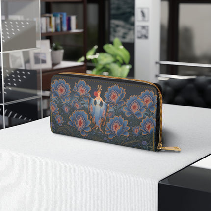 🌸🦋 The Enchanted Blue Blossom Dancer Wallet – Art Deco Floral Fantasy