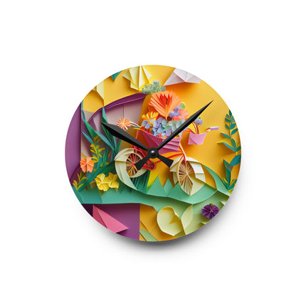 Origami Bicycle Acrylic Wall Clock, Round and Square
