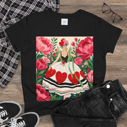 ❤️🌸 The Heart Garden Cotton Tee – Art Deco Floral Romance