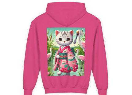 Geisha Kitten Strolls Among the Spoonbills Youth Heavy Blend Hooded Sweatshirt