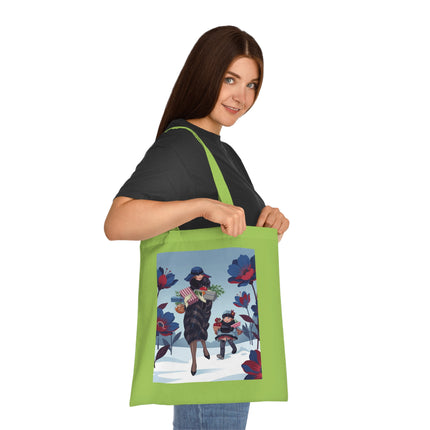 🎁🌺 The Christmas Gift Garden Stroll Cotton Tote Bag – Art Deco Holiday Elegance