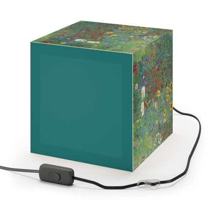 Farm Garden with Sunflowers by Gustav Klimt Light Cube Lamp