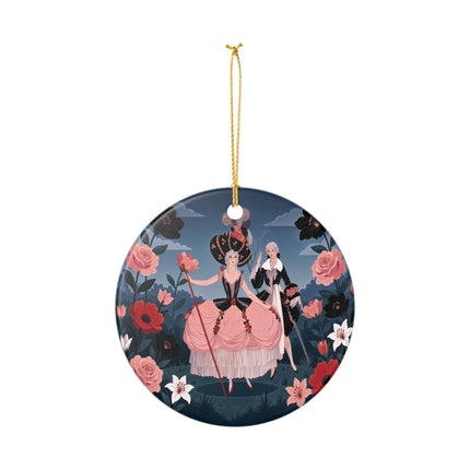 🌹🎭 The Rose Masquerade Promenade Ceramic Ornament – Art Deco Floral Elegance