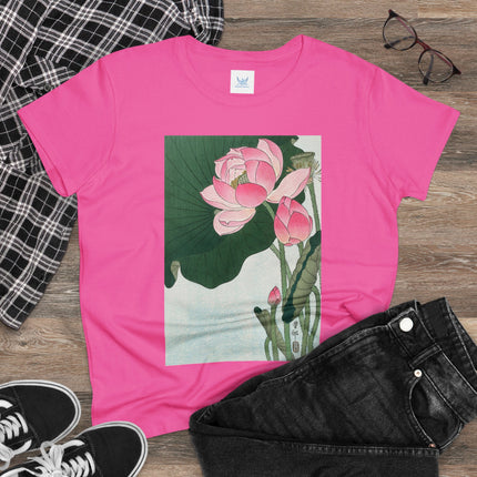 Blooming Lotus Flowers by Ohara Koson Women's Midweight Cotton Tee