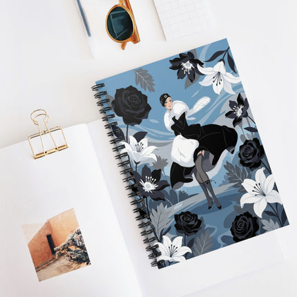 🖤🤍 The Lady Of The Black Rose Garden Spiral Notebook – Art Deco Floral Elegance