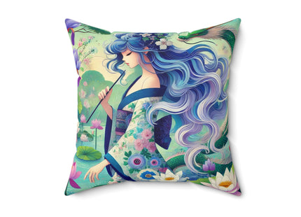 Fairy of the Koi Pond Spun Polyester Square Pillow