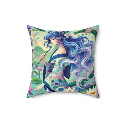 Fairy of the Koi Pond Spun Polyester Square Pillow