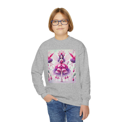 Fuchsia Fairy Youth Crewneck Sweatshirt – Vibrant Color, Floral Magic & Whimsical Elegance