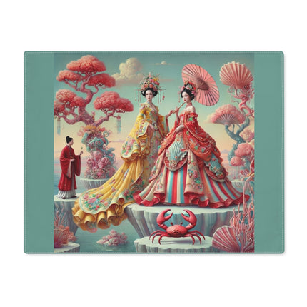 Cherry Blossom Courtesans & Crimson Crab Placemat – Imperial Elegance & Playful Charm
