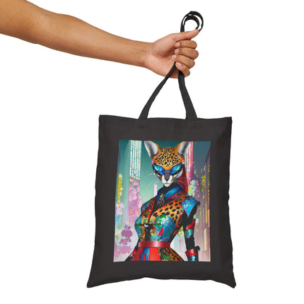 Cyber Cat Glamour Cotton Canvas Tote Bag