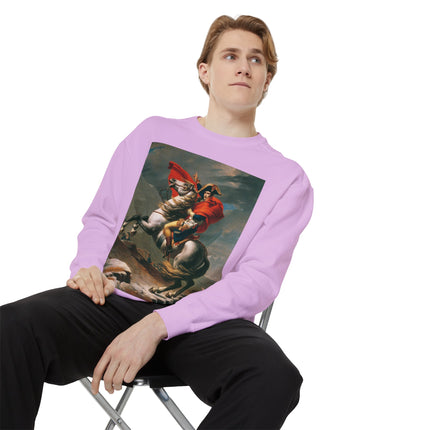 Napoleon Crossing the Alps by Jacques-Louis David Unisex Garment-Dyed Sweatshirt