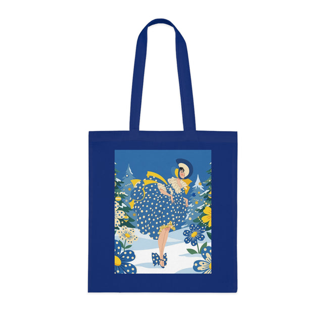 💙🎄 The Bluebell Christmas Promenade Cotton Tote Bag – Art Deco Holiday Elegance